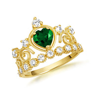 Gold Personalized Heart Cut Birthstone Crown Ring (Available in Yellow /Rose/White Gold)