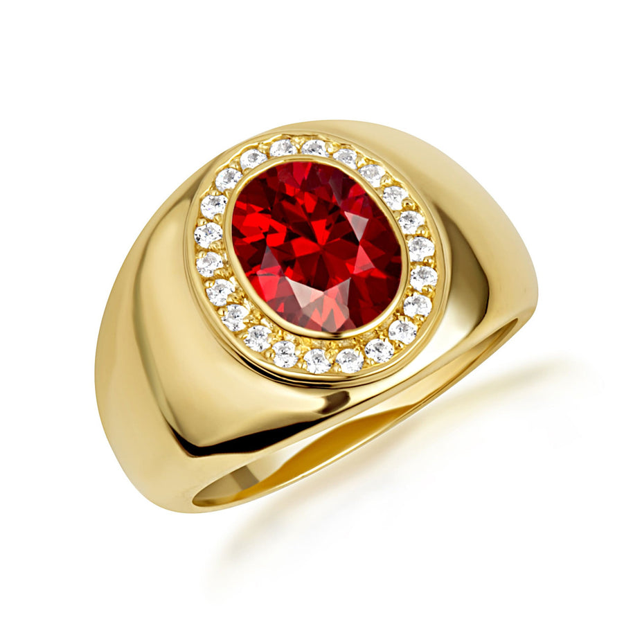 Gold Oval Gemstone Diamond Halo Signet Ring (Available in Yellow/Rose/White Gold)