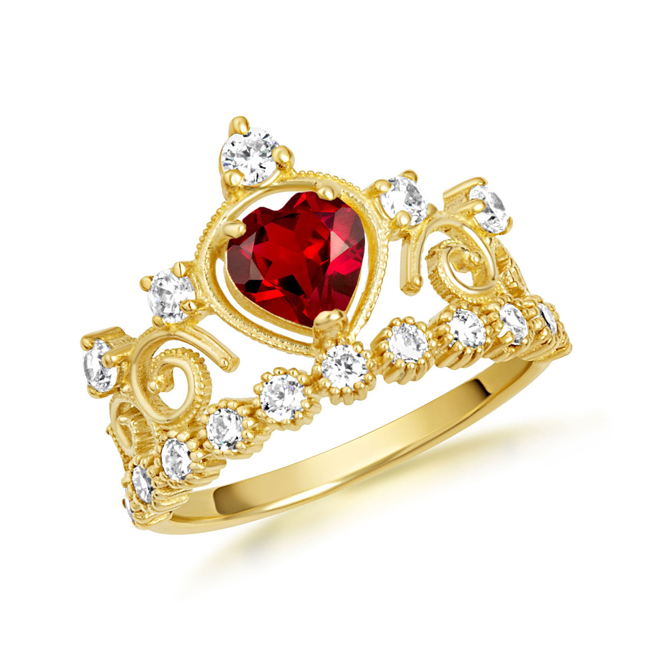 Gold Personalized Heart Cut Birthstone Crown Ring (Available in Yellow /Rose/White Gold)