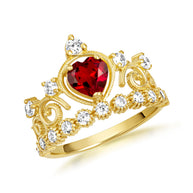 Gold Personalized Heart Cut Birthstone Crown Ring (Available in Yellow /Rose/White Gold)