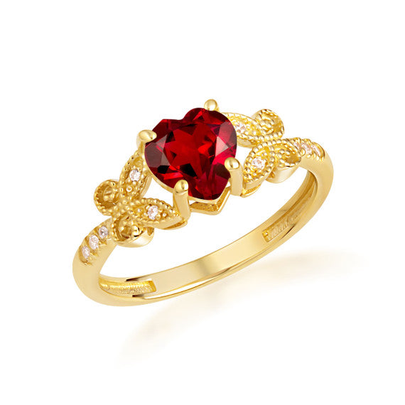 Gold Personalized Heart Cut Birthstone Diamond Butterfly Ring (Available in Yellow/Rose/White Gold)