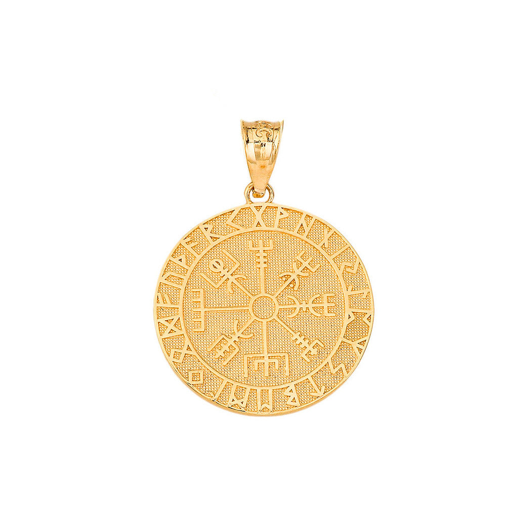 Solid Gold Vegvisir Viking Norse Compass Pendant Necklace (Available in Yellow/Rose/White Gold)