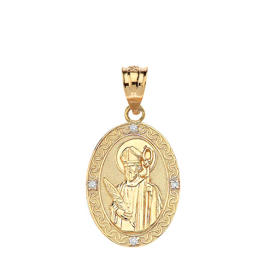 Engravable Diamond Saint Valentine Pray For Us Oval Pendant Necklace (1.04