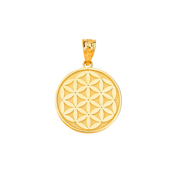 Gold Beaded Flower of Life Medallion Pendant Necklace (Available in Yellow/Rose/White Gold)