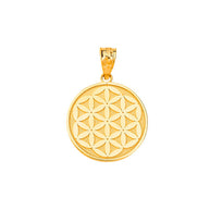 Gold Beaded Flower of Life Medallion Pendant Necklace (Available in Yellow/Rose/White Gold)