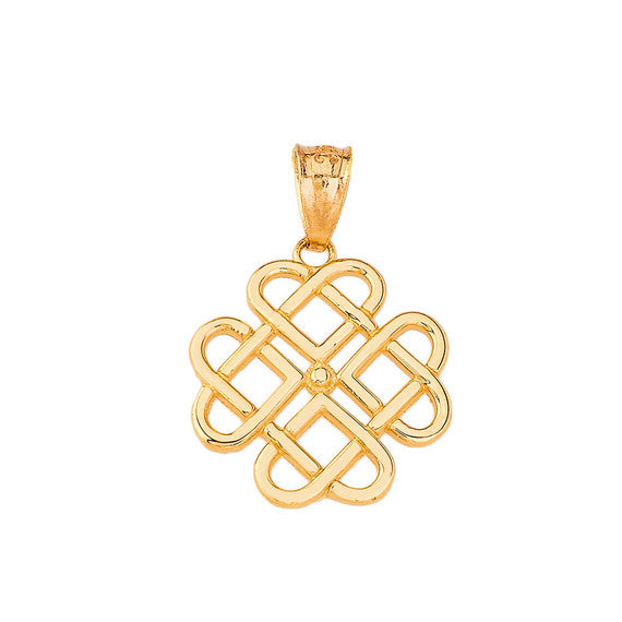 Gold Woven Celtic Hearts Pendant Necklace (Available in Yellow/Rose/White)