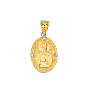 Engravable Diamond Saint Martin of Tours Pray For Us Oval Pendant Necklace (1.04