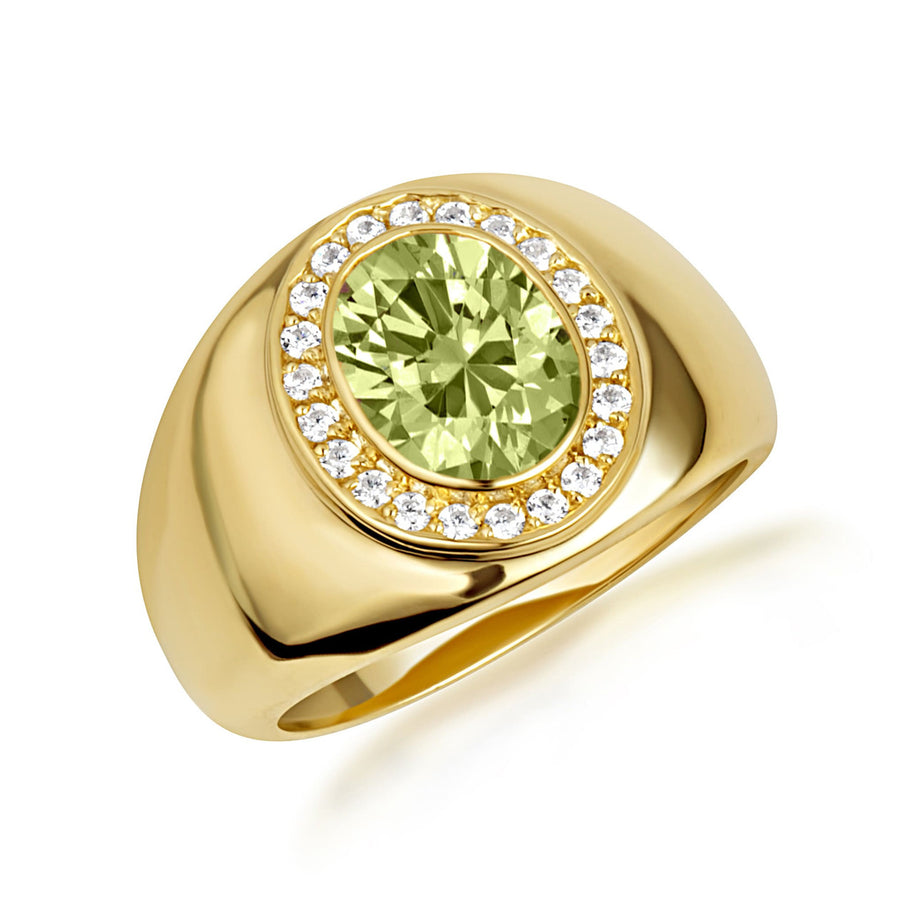 Gold Oval Gemstone Diamond Halo Signet Ring (Available in Yellow/Rose/White Gold)