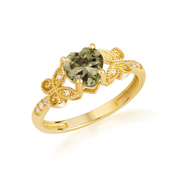 Gold Personalized Heart Cut Birthstone Diamond Butterfly Ring (Available in Yellow/Rose/White Gold)