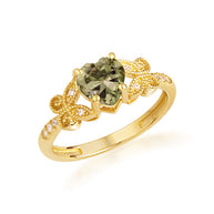 Gold Personalized Heart Cut Birthstone Diamond Butterfly Ring (Available in Yellow/Rose/White Gold)