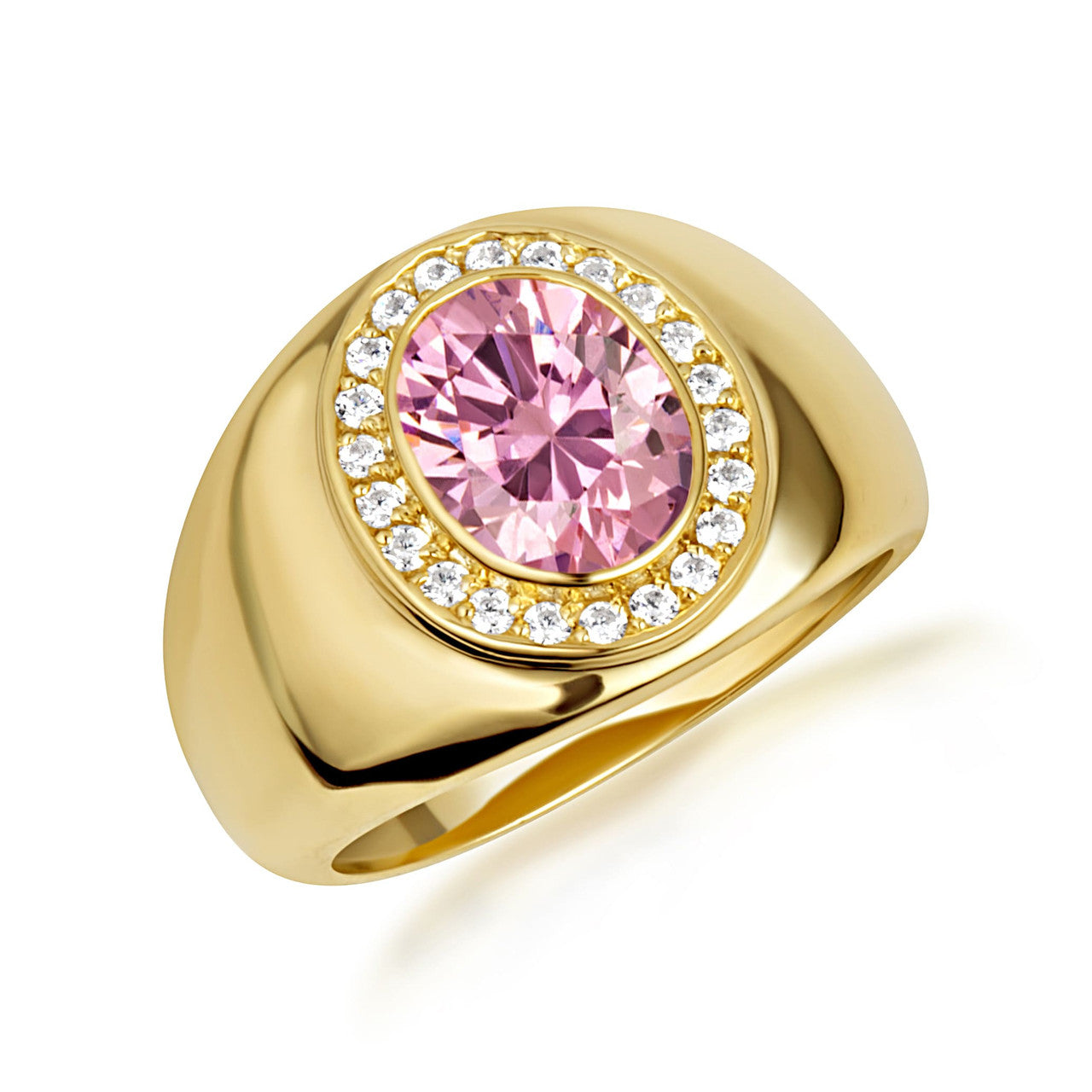 Gold Oval Birthstone Diamond Halo Signet Ring (Available in Yellow/Rose/White Gold)