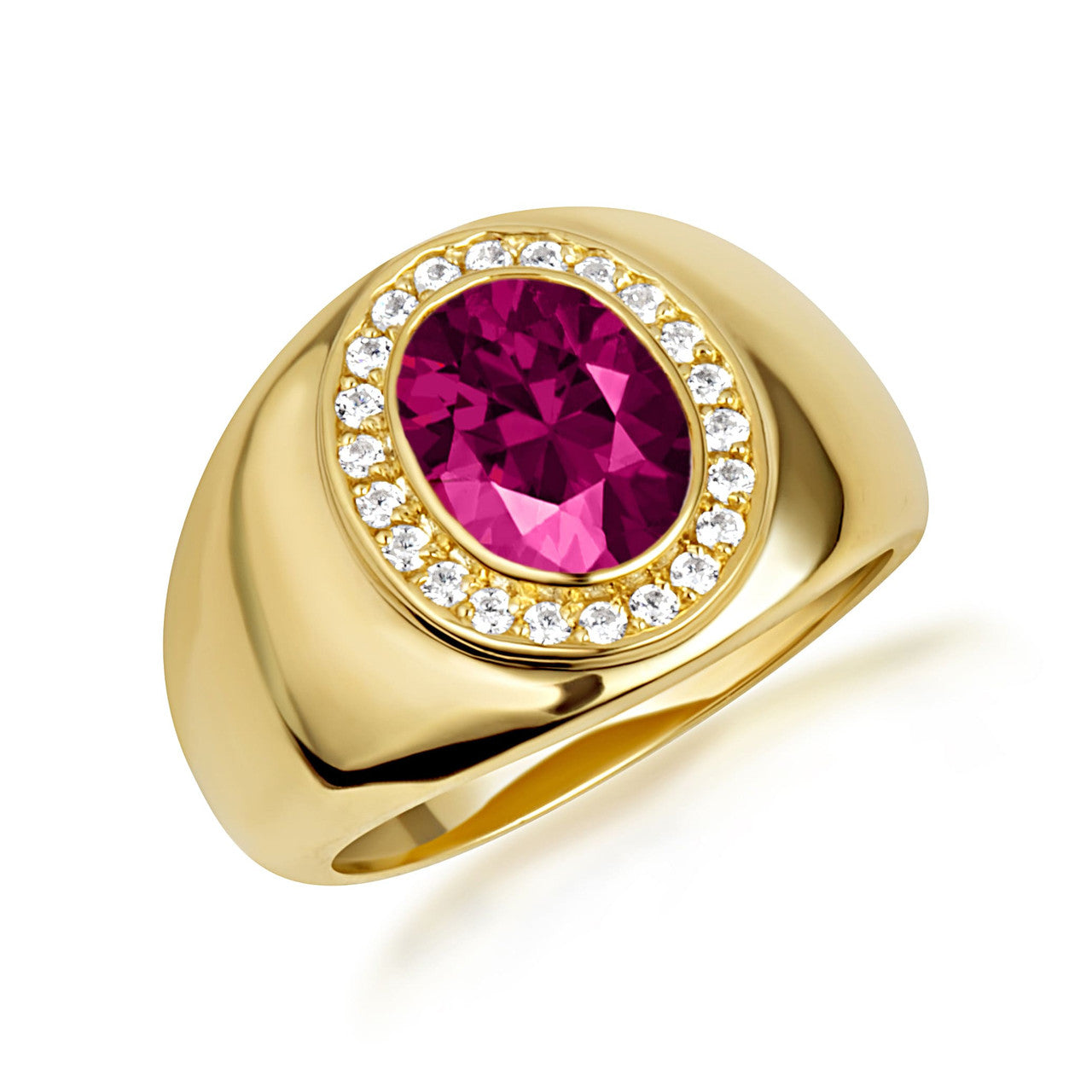 Gold Oval Birthstone Diamond Halo Signet Ring (Available in Yellow/Rose/White Gold)