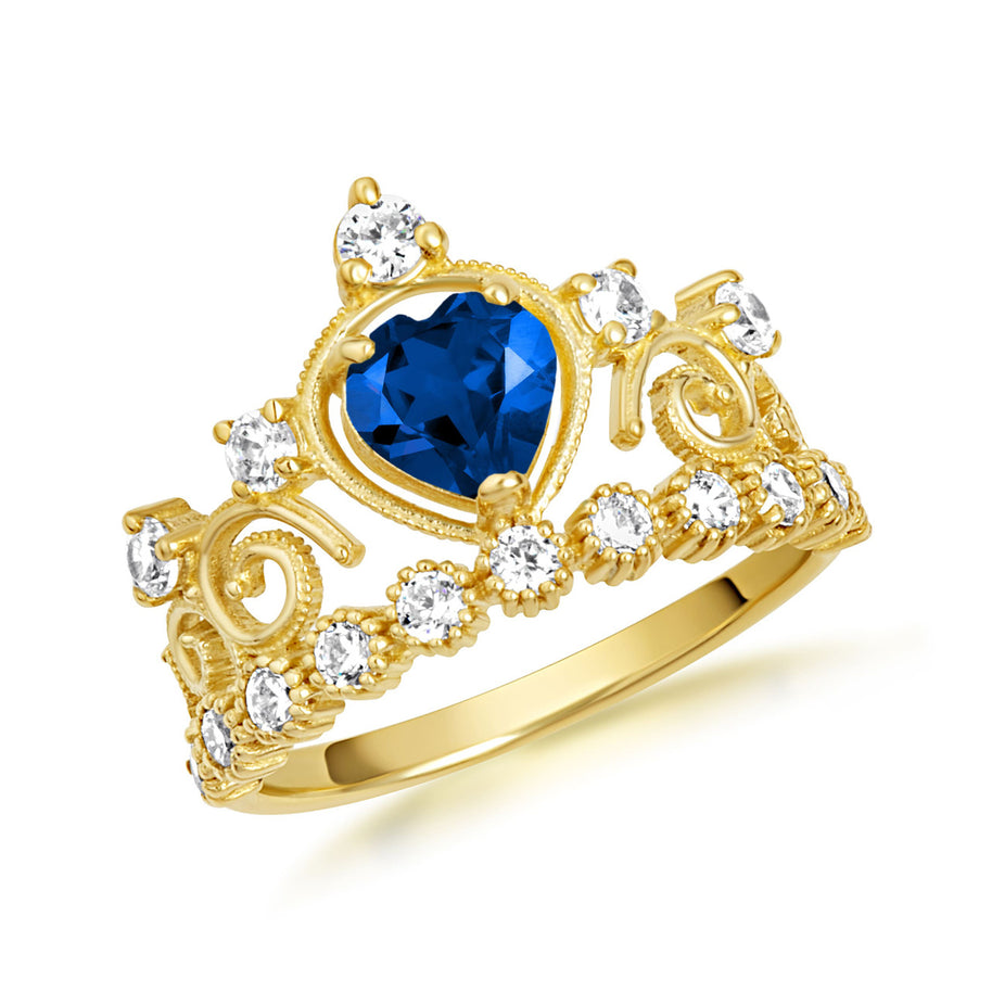 Gold Personalized Heart Cut Birthstone Crown Ring (Available in Yellow /Rose/White Gold)