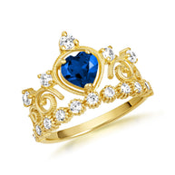 Gold Personalized Heart Cut Birthstone Crown Ring (Available in Yellow /Rose/White Gold)