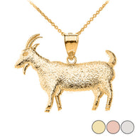 Solid Gold Goat Textured Charm Pendant Necklace (Available in Yellow/Rose/White Gold)