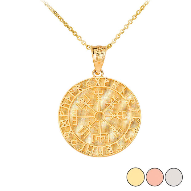 Solid Gold Vegvisir Viking Norse Compass Pendant Necklace (Available in Yellow/Rose/White Gold)