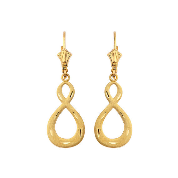 Gold Satin Finish Infinity Leverback Earrings (Available in Yellow/Rose/White Gold)