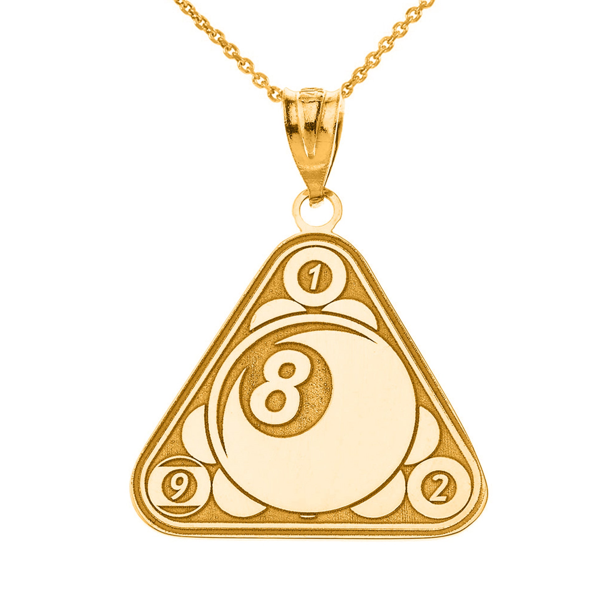 Gold Custom Engravable Eight Ball Pool Rack Billiards Pendant Necklace (Available in Yellow/Rose/White Gold)