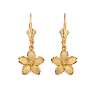 Gold Diamond Hawaiian Plumeria Flower Leverback Earrings (1.04