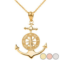 Solid Gold Mariner's Anchor Compass Charm Pendant Necklace (Available in Yellow/Rose/White Gold)