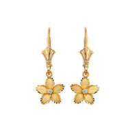 Gold Diamond Hawaiian Plumeria Flower Leverback Earrings (0.95