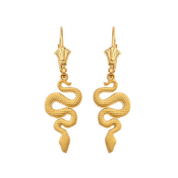 Textured Snake-Serpent Leverback Earrings (Available in Yellow/Rose/White Gold)