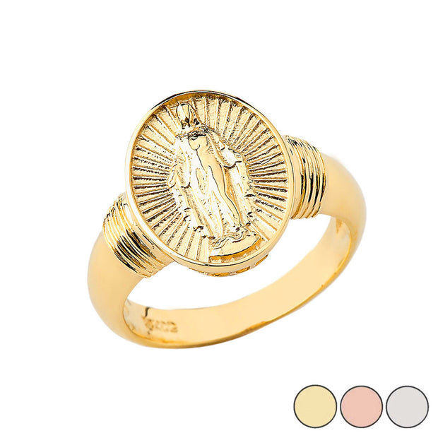 Gold Religious Virgin Mary Oval Signet Ring (Available in Yellow/Rose/White Gold)