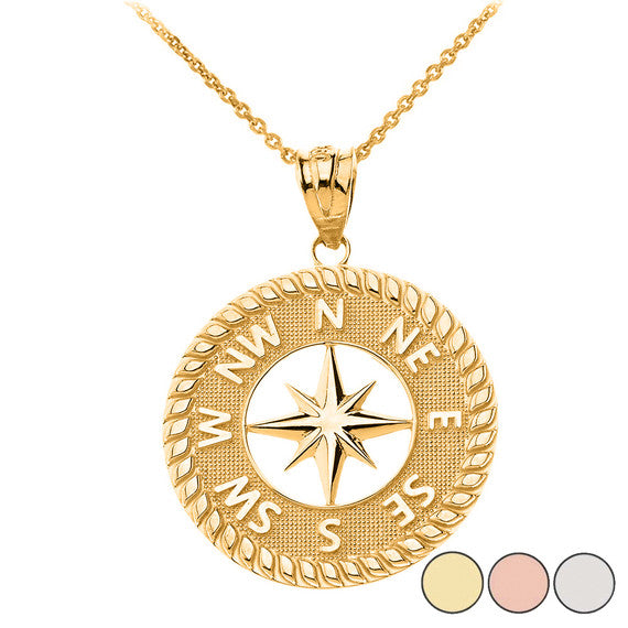 Gold Navigation Compass Pendant Necklace (Available in Yellow/Rose/White Gold)