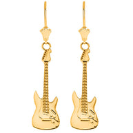 Gold Electric Rockstar Band Guitar Leverback Earrings (Available in Yellow/Rose/White Gold)