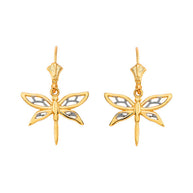 Adorable Dragonfly Two-Tone Leverback Earrings(Available in Yellow/Rose/White Gold)