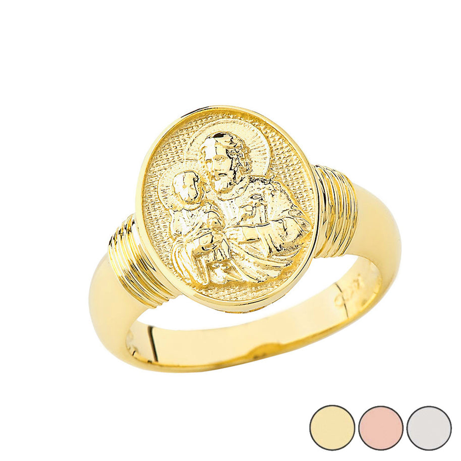 Gold Religious Patron Saint Joseph Oval Signet Ring (Available in Yellow/Rose/White Gold)