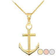 High Polished Sea Anchor Diamond Pendant Necklace in Gold (Available in Yellow/Rose/White Gold)