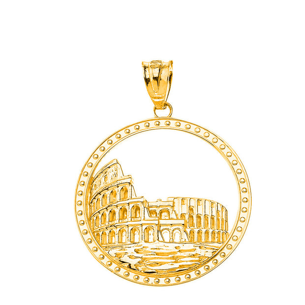 Solid Gold Historic Rome Colosseum Pendant Necklace (Available in Yellow, Rose and White Gold)