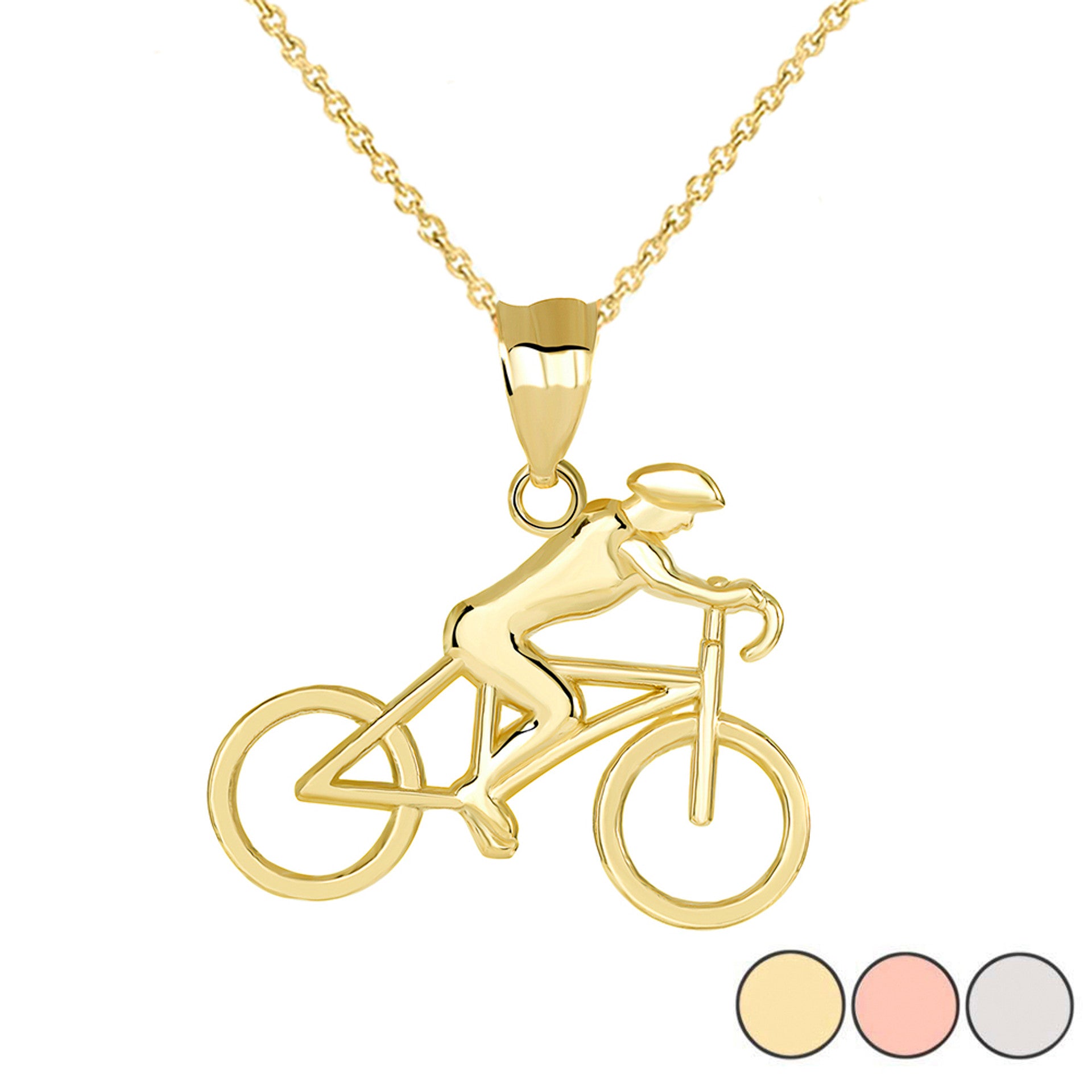Gold Cyclist Sports Pendant Necklace (Available in Yellow/Rose/White Gold)