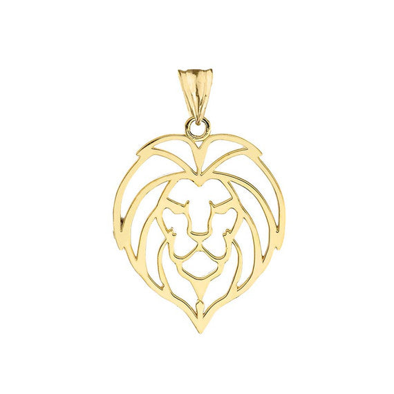 Solid Gold Lion Head Cut Out Pendant Necklace (Available in Yellow/Rose/White Gold)