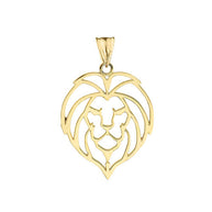 Solid Gold Lion Head Cut Out Pendant Necklace (Available in Yellow/Rose/White Gold)