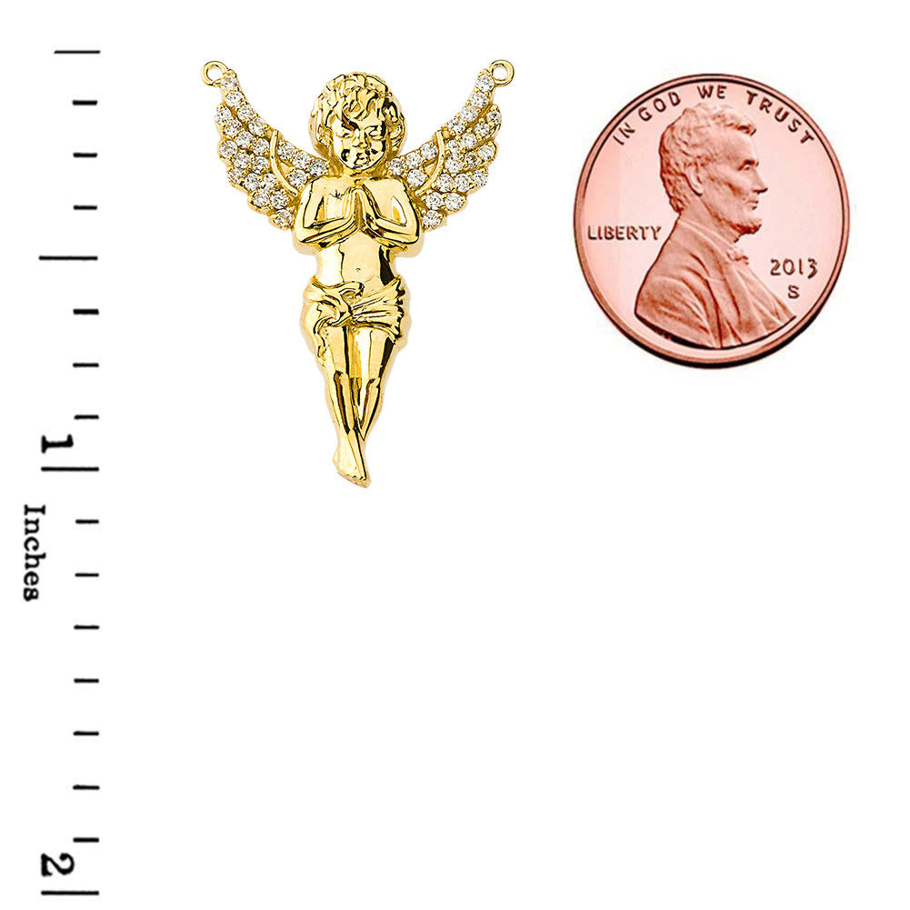 14K Yellow Gold Praying Cherub Angel Necklace