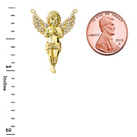 14K Yellow Gold Praying Cherub Angel Necklace