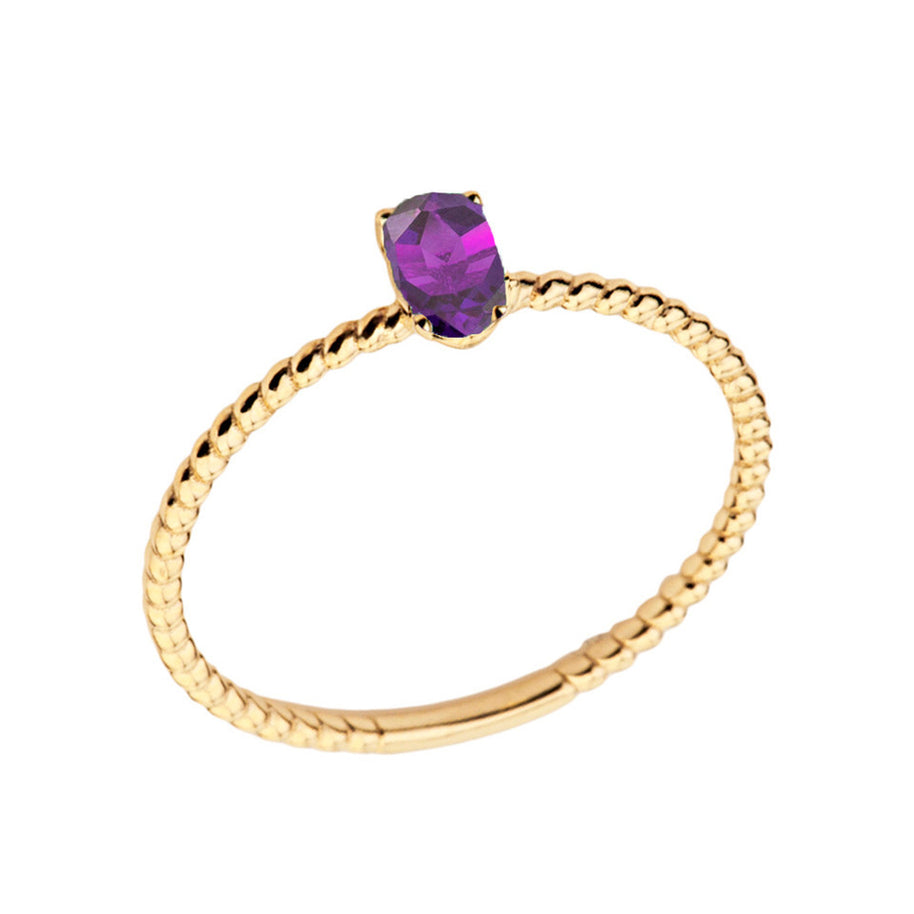 Gold Dainty Personalized Oval Genuine Gemstone Rope Ring (Available in Yellow/Rose/White Gold)
