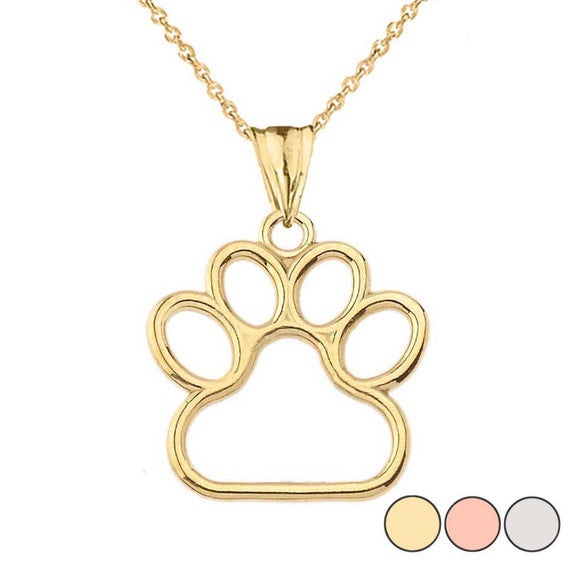 Solid Gold Dainty Dog Paw Print Pendant Necklace(Available In Yellow/Rose/White Gold) (0.80'')