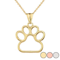 Solid Gold Dainty Dog Paw Print Pendant Necklace(Available In Yellow/Rose/White Gold) (0.80'')