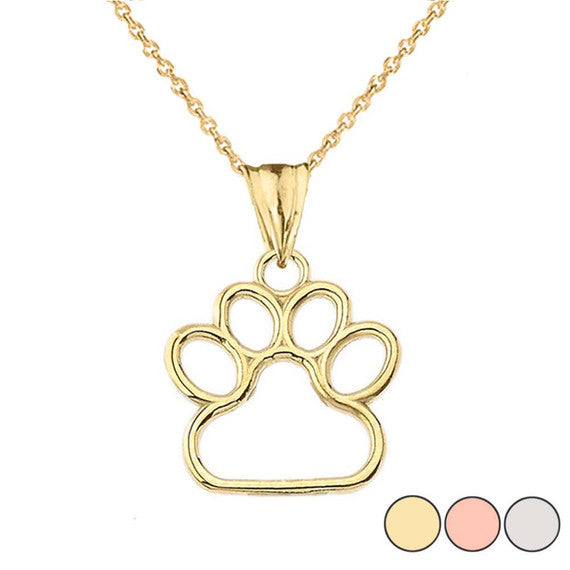 Gold Dainty Dog Paw Print Pendant Necklace (Available in Yellow/Rose/White) (0.66'')