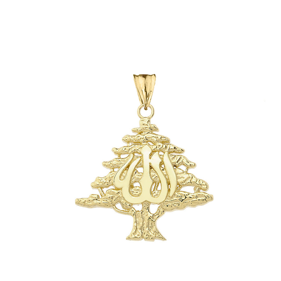 Solid Gold Lebanese Cedar Tree With (ALLAH)Pendant Necklace(Available in Yellow/Rose/White Gold)