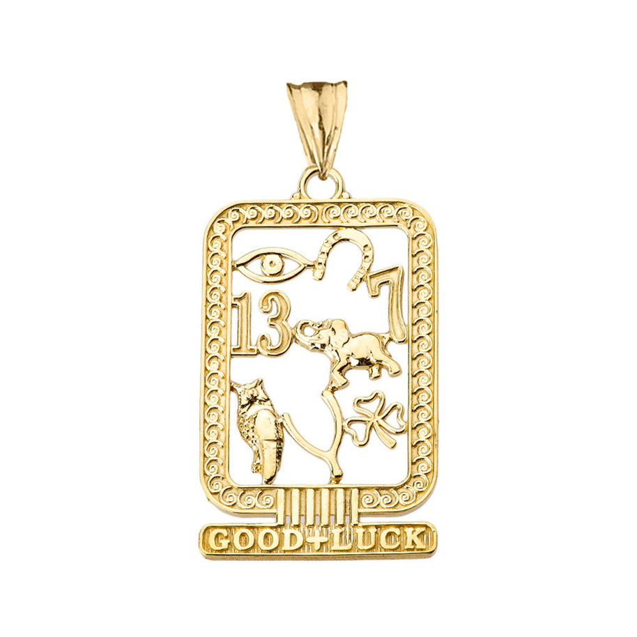 Solid Gold Ancient Egyptian Good Luck Cartouche Pendant (Available in Yellow/Rose/White Gold)