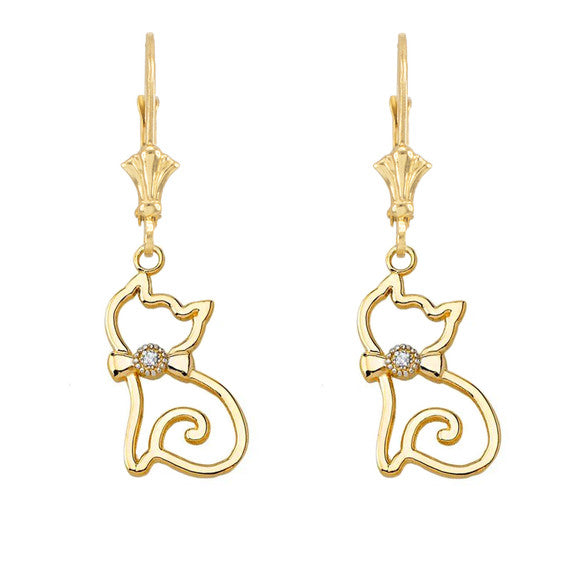 Openwork Diamond Cat Leverback Earring (Available in Yellow/Rose/White Gold)