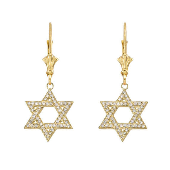 Yellow Gold Diamond Jewish Star Of David Earrings(Available in Yellow/Rose/White Gold)