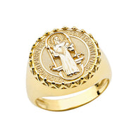 Gold Men's Saint Benedict Ring (Available in Two-Tone/Yellow/Rose/White Gold)