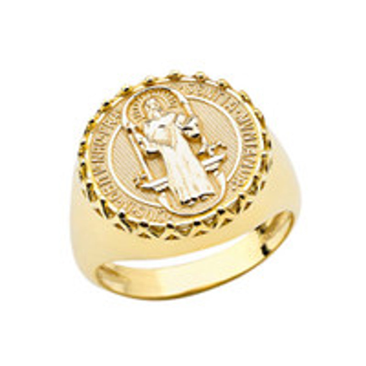 Gold Men's Saint Benedict Ring (Available in Two-Tone/Yellow/Rose/White Gold)