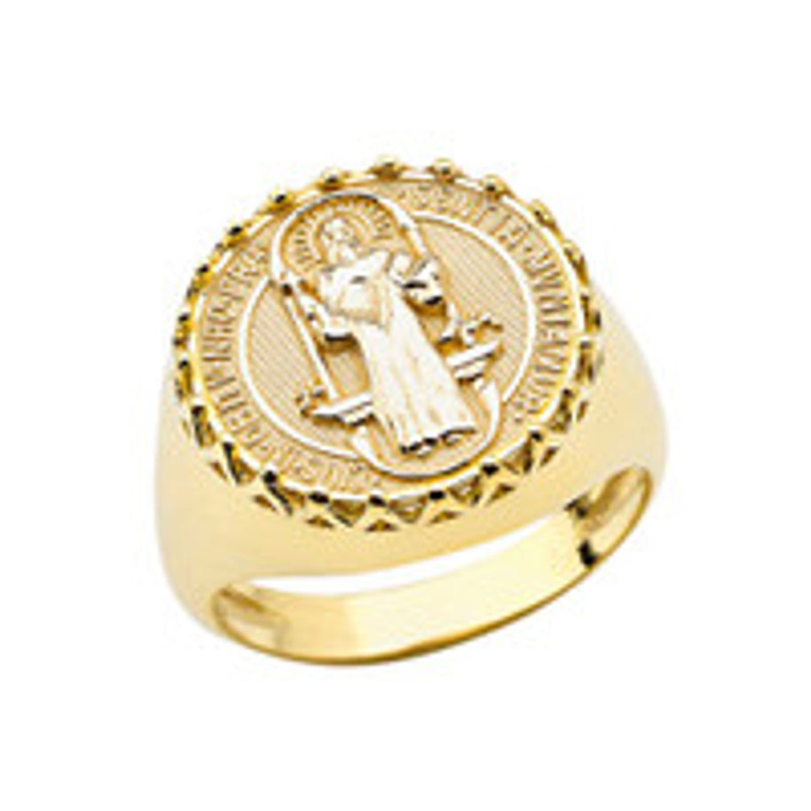 Gold Men's Saint Benedict Ring (Available in Two-Tone/Yellow/Rose/White Gold)