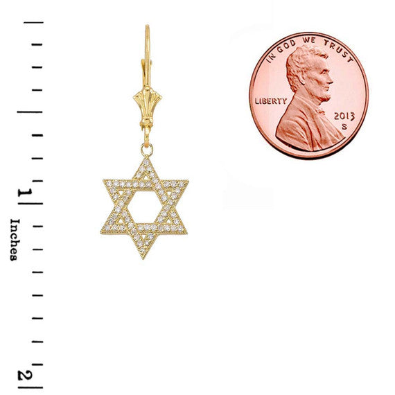 Yellow Gold Diamond Jewish Star Of David Earrings(Available in Yellow/Rose/White Gold)